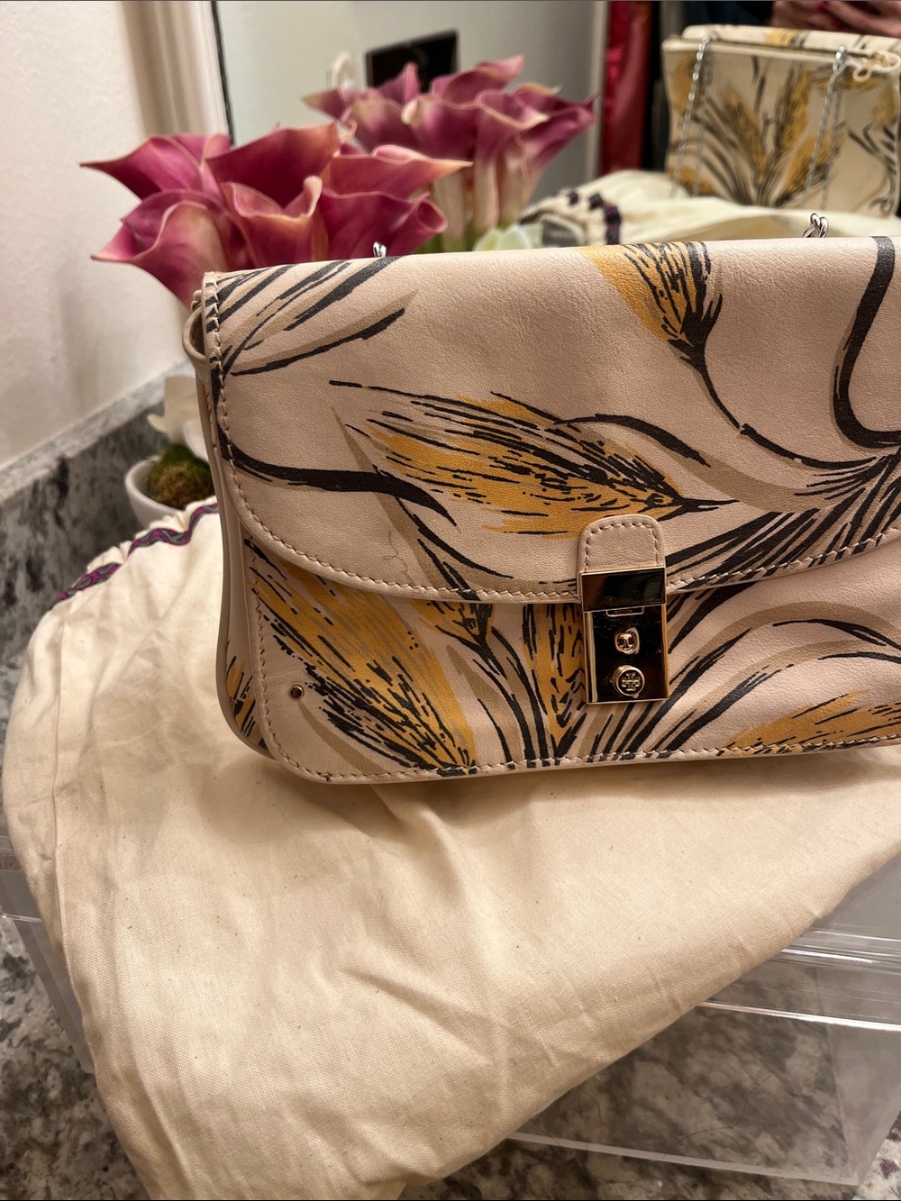 Tory Burch Floral Crossbody Bag in Beige, Mustard and Black